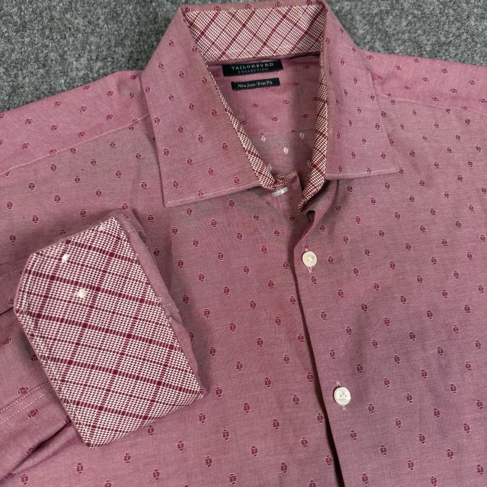 TailorByrd Maxwell Football Print Dress Shirt Red Mens XL Non-Iron Trim Fit